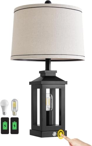 23.75" Retro Farmhouse Black Table Lamp for Living Room Bedroom Nightstand