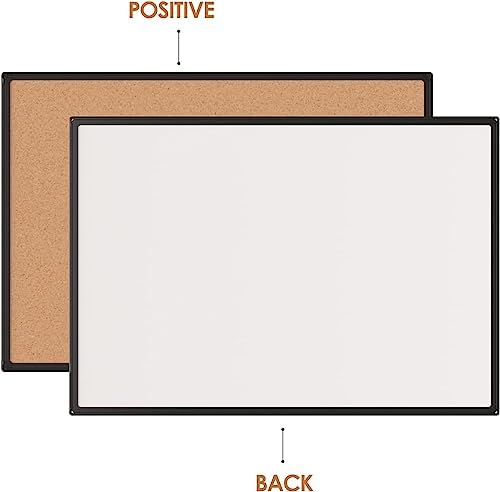 Cork Board Bulletin Board 24 x 36, Black Aluminium Framed 2 x 3 Corkboard, Office Board for Wall Cork, Large Wall Mounted Notice Pin Board with 16 Push Pins for School, Home & Office