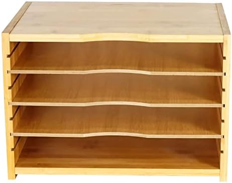 WKWKER File Organizer with 3 Adjustable Shelves Bamboo Document Letter Tray Paper File Sorter for Desktop Office Home Study Workstation Desk Storage Rack (Natural) (Pack of 2)