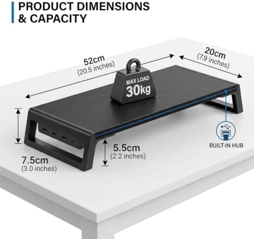 Fayquaze Monitor Stand Riser with USB Hub, Ergonomic Laptop Stand, Desk Organizer for Computer