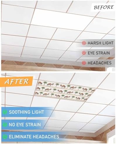 3 Pack Fluorescent Light Cover for Ceiling Lights, Tropical Plants Magnetic Classroom Light Filters 4x2 Feet, Camel Animals Summer Palm Trees Stripes Decorative Ceiling Shade Panel for Office