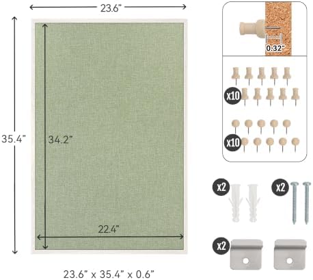 SELEAD Double-Sided Linen and Cork Bulletin Board (36"x24", Green)