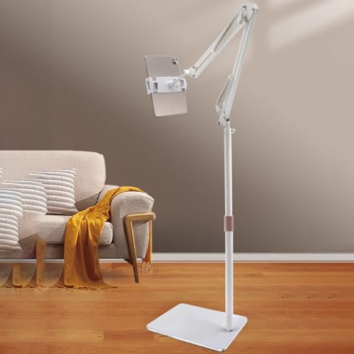 Tablet Floor Stand,360°Adjustable Height Stretchable Arm Swivel Dual Holder