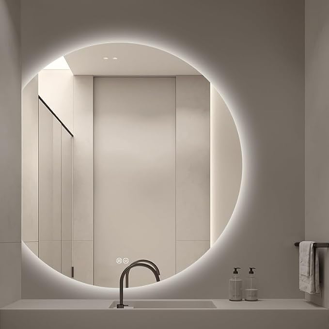 Bathroom Mirror, Dimmable LED Vanity Mirror Half Circle, Illuminated Mirror
