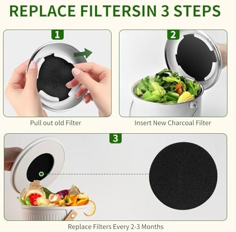 7.25 inch Compost Filters for Countertop Bin Saiqiang 12Pack Charcoal Filter for Kitchen Compost Bin Pail Replacement Filter Carbon Round Charcoal Filters for Compost Bucket