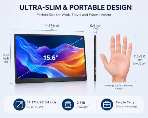 MNN 15.6" FHD 60Hz Portable Monitor USB-C HDMI IPS HDR Gaming Laptop