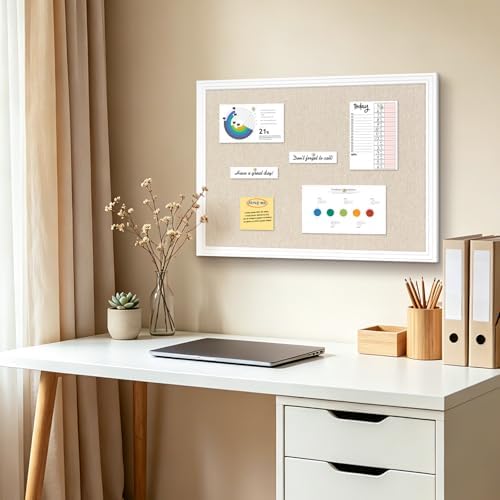 DOLLAR BOSS 36"x24" Linen Cork Board Decorative Bulletin Board, White