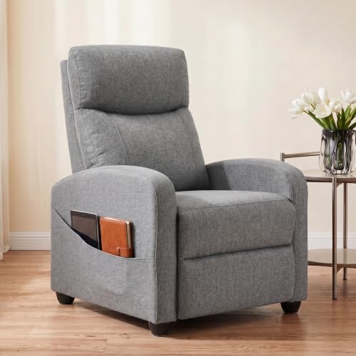 Manual Recliner Chair, Oversized Lazy Boy Reclining Sofa with Adjustable Backrest & Extended Footrest, Ergonomic Single Recliner Couch for Home Theater Seating, Living Room, Bedroom, Gray