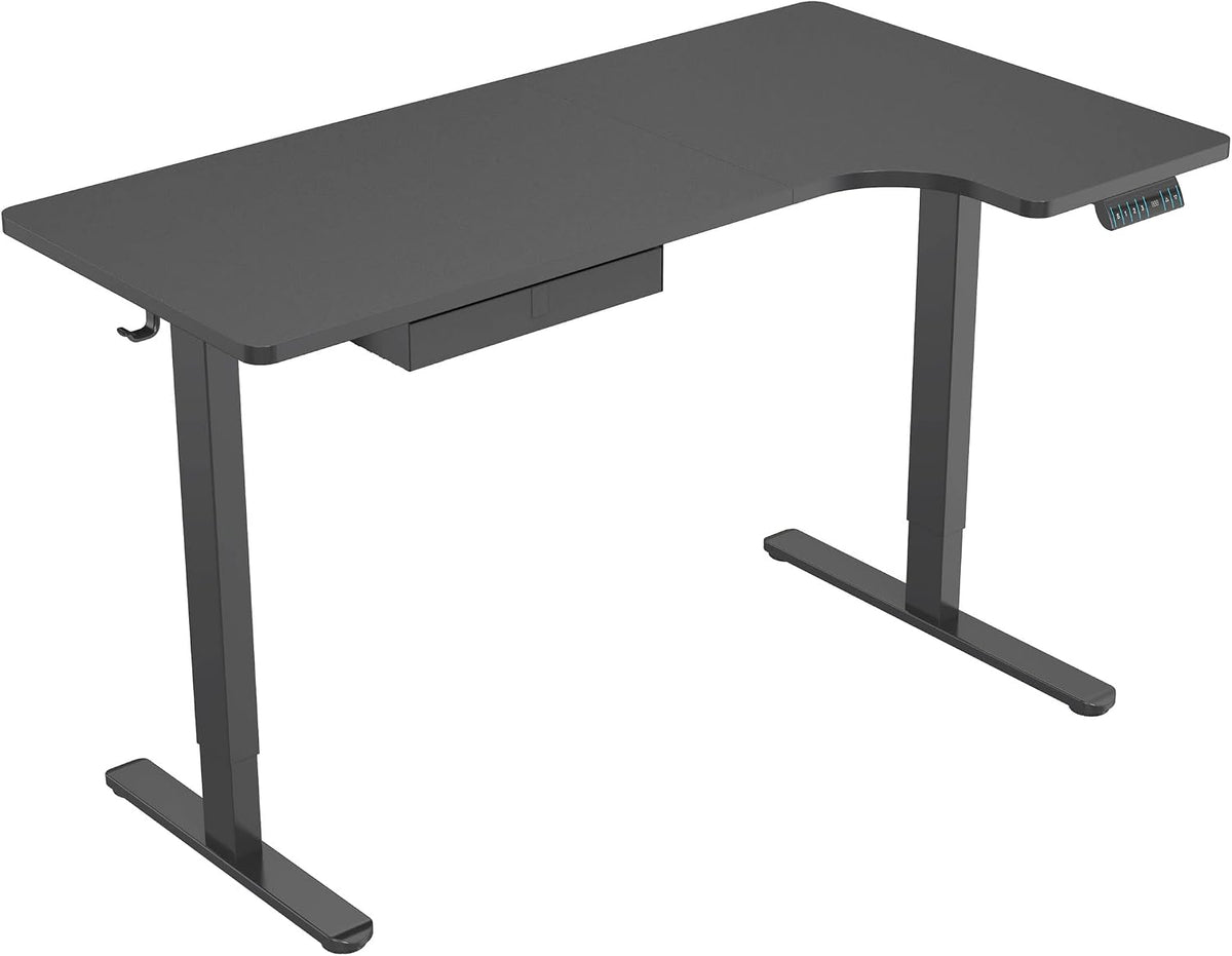 Mount-It! Standing Desk L Shape, Electric Height Adjustable Sit Stand Corner Workstation with Reversible Desktop, Steel Frame, Black