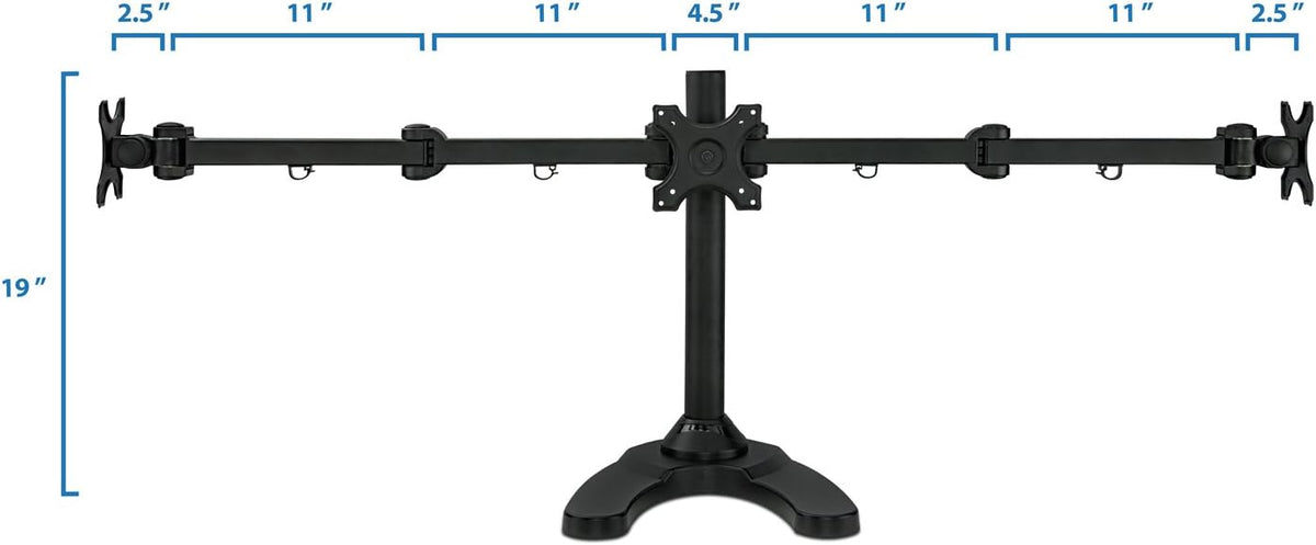 Mount-It! Triple Monitor Stand for 3 Screens up to 24", Height Adjustable Desk Mount with Free Standing or Grommet Base, 22 lbs per Arm, VESA 75x75 100x100 Compatible, Full Motion Monitor Mount MI-789