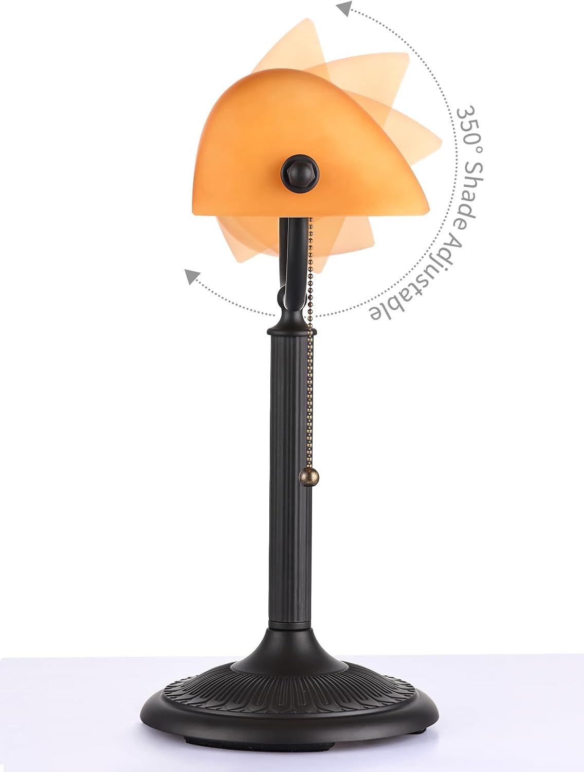 1-Minute Quick-Change Shade Matted Amber Glass Bankers Desk Lamp