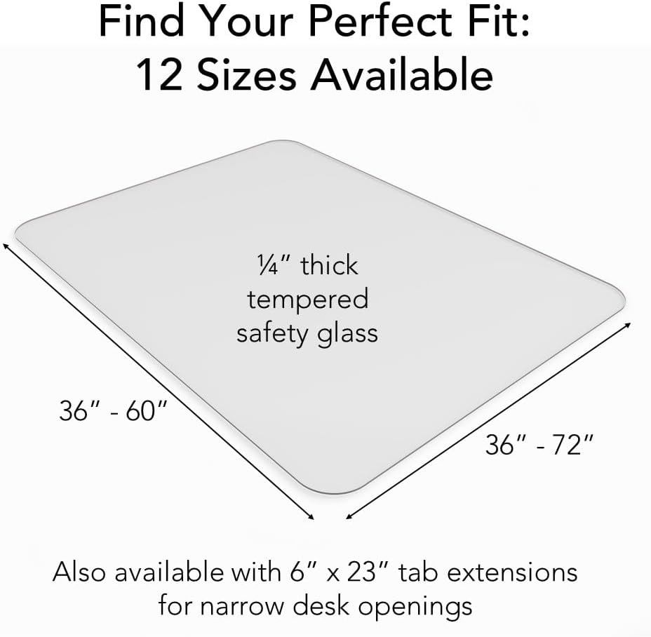 Office Desk Glass Chair Mat - Clear Tempered Glass - Easy Glide - Protects Carpet and Hardwood Floors - 36" x 42"