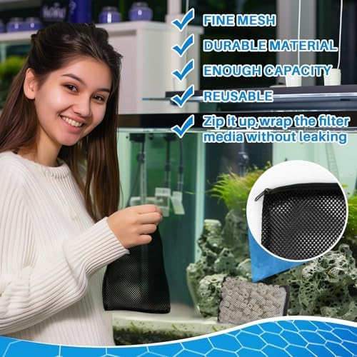 MAQIHAN 10 Pack Aquarium Filter Media Bags - Reusable Mesh Bags with Zipper