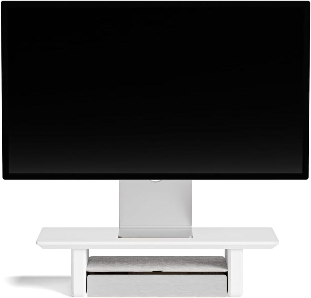 Raico Desk Shelf Setup Mini Monitor Stand, Compact White Wood Organiser, Ergonomic Home Office Accessory (White | 18.8 Inches)