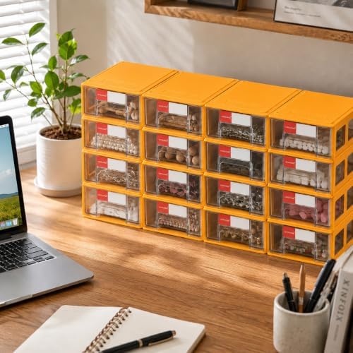 16 Pack Stackable Desk Organizer Drawers for Craft Storage Yellow