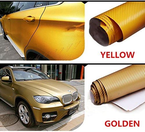 F & B LED LIGHTS Golden 3D Carbon Fiber Film Twill Weave Vinyl Sheet Roll Wrap (48" X 60", Golden)