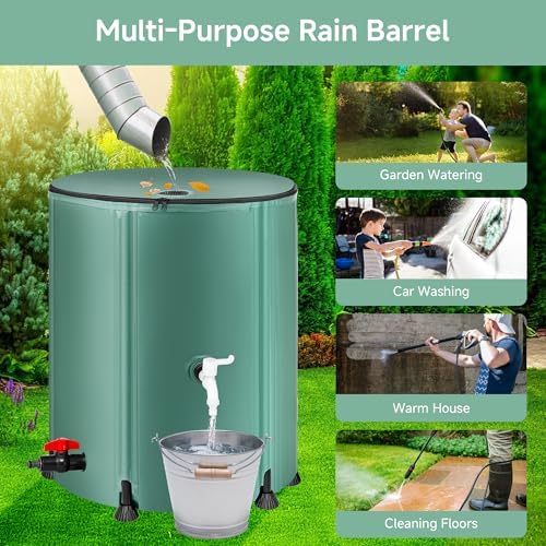 Collapsible Rain Barrel Water Storage Containers-53 Gallon Portable Rainwater Collect System Water Tank to Collect Rainwater from Gutter Downspout Water Catcher with Spigots,Filter&Overflow Kits