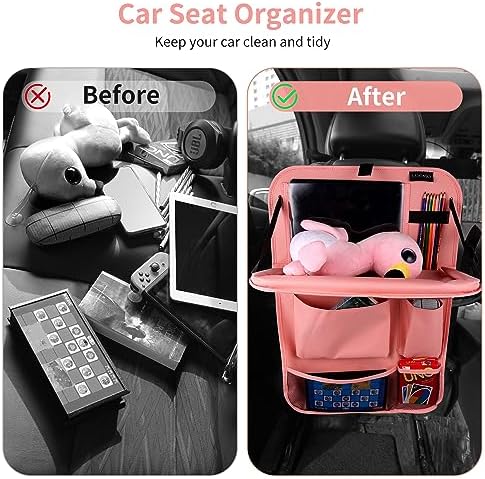 LUCMO Car Backseat Organizer with Foldable Tablet Holder, Pink