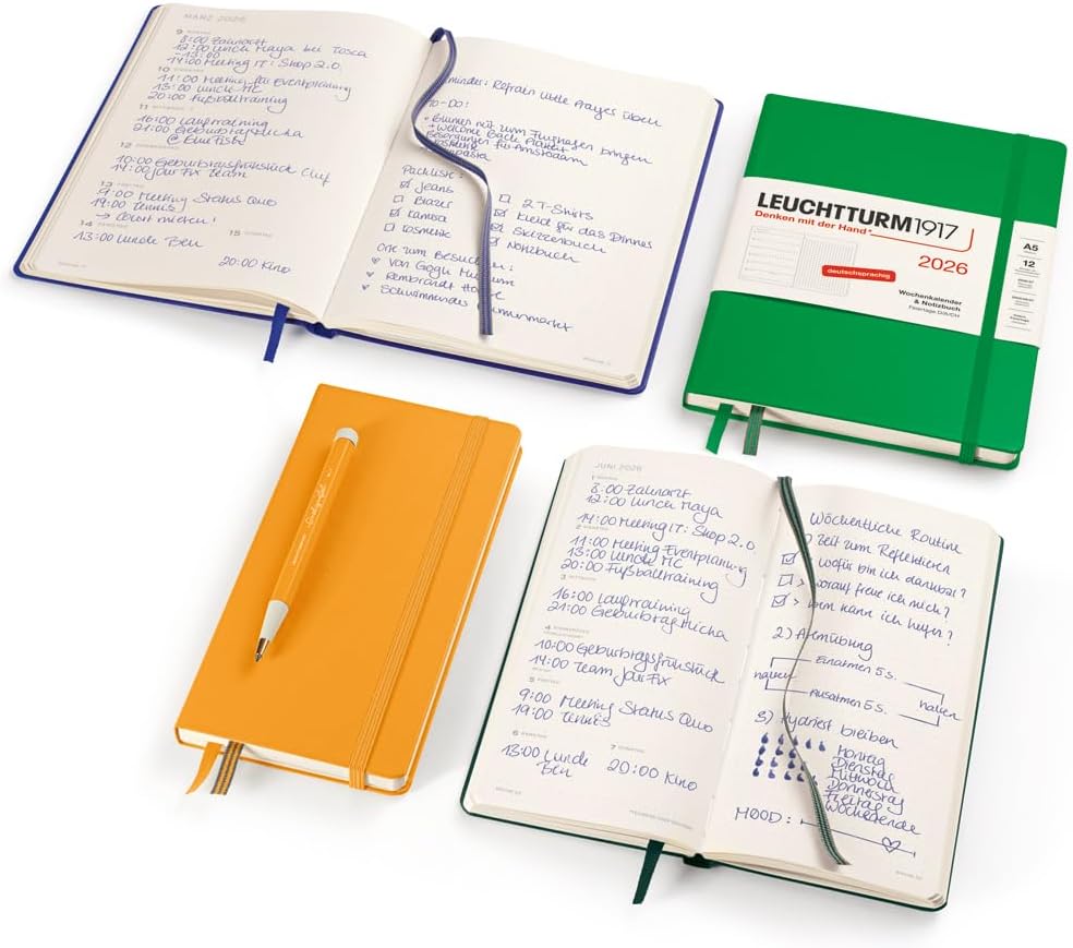 LEUCHTTURM1917 372524 Weekly Calendar & Notebook Dotted Medium (A5) 2026, 12 Months, Ink, German