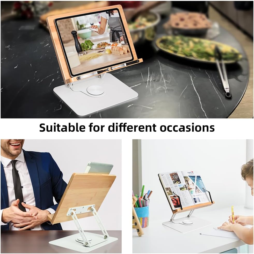 Wishacc 360 Degree Adjustable Book Stand, Reading Holder with Rotating Base (13.2 x 9.2 inches)