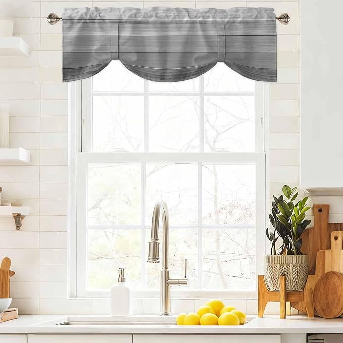 Grey Ombre Wooden Tie Up Valance Curtains