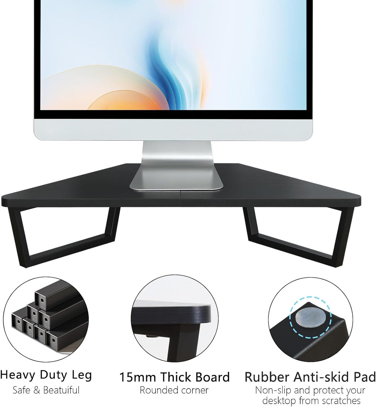 TEAMIX Corner Monitor Stand with Drawer and Phone Holder, 26x12.6x5.3in