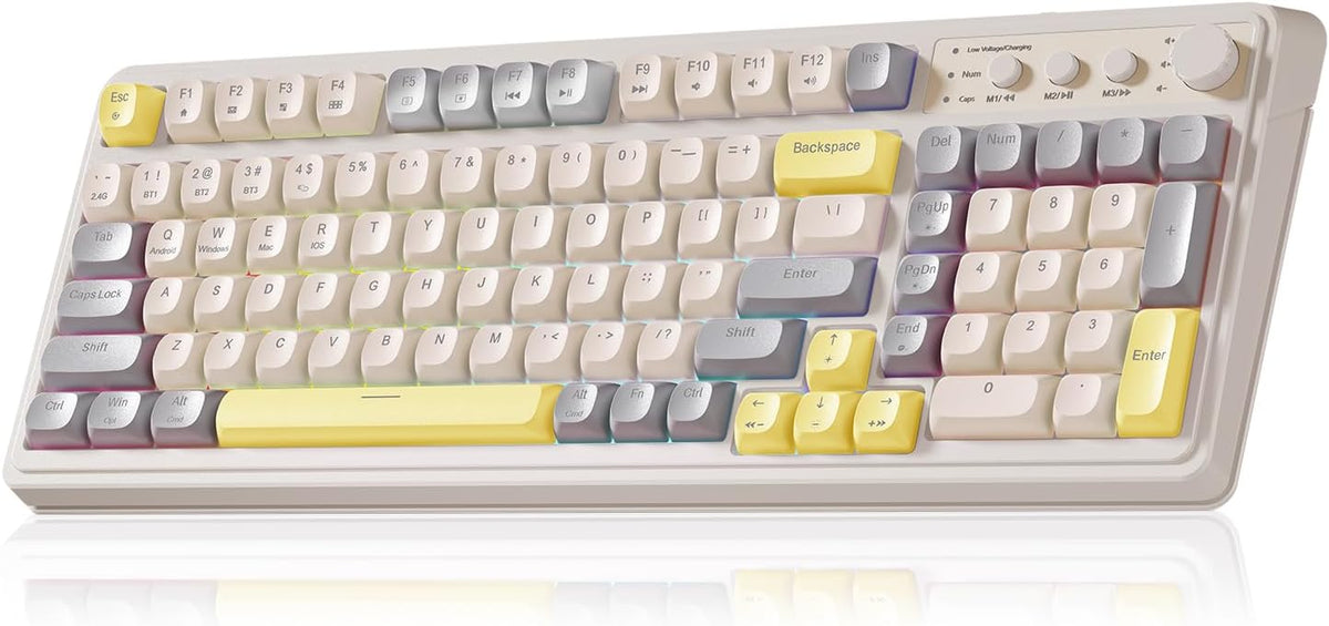 AULA S99 Gaming Keyboard Wireless Creamy Computer Full Size with Media Knob