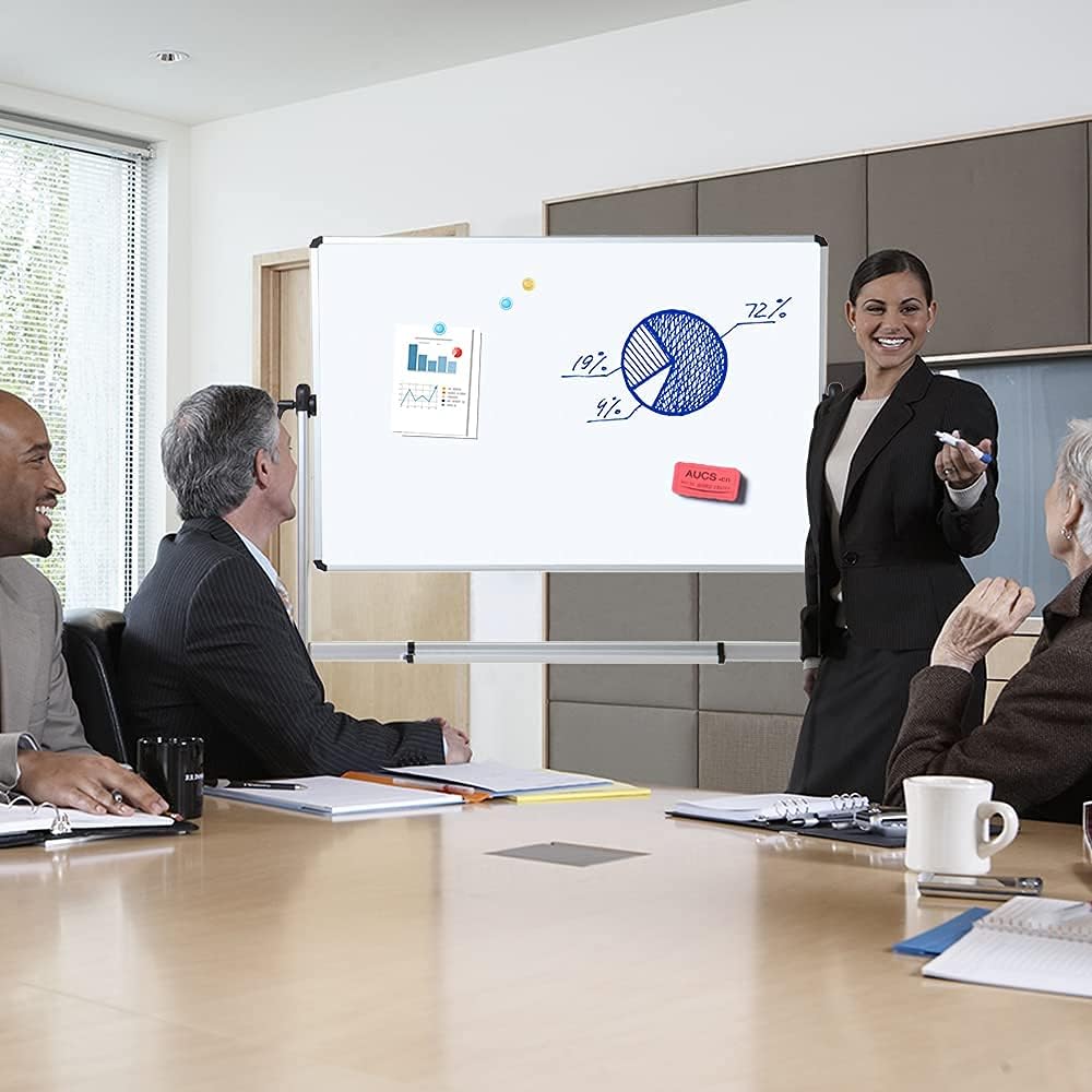 VIZ-PRO Double-Sided Magnetic Mobile Whiteboard, 44" x 30"