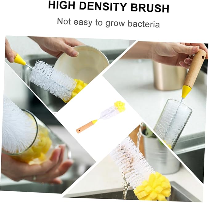 Natural Wood Handle Sponge Scrubber Tile Scrubber Brush Cleaner Kitchen