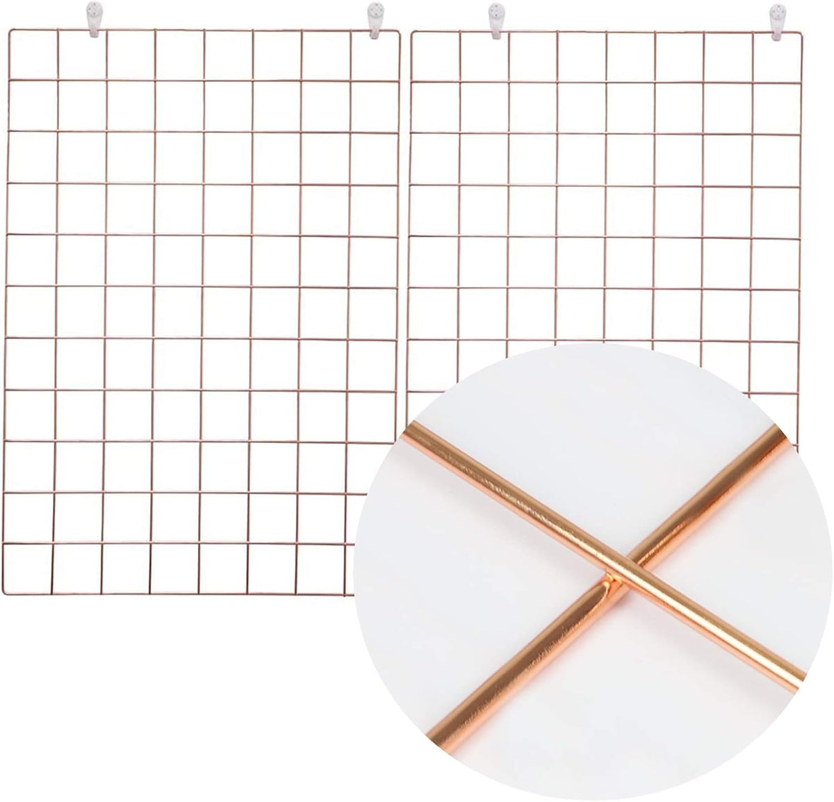 2 Pack Large Wall Grid Panels with Light and Clips, Photo Display Board, Picture Frame Collage Board, Wire Grid Wall Panel Room Decoration,Rose Gold