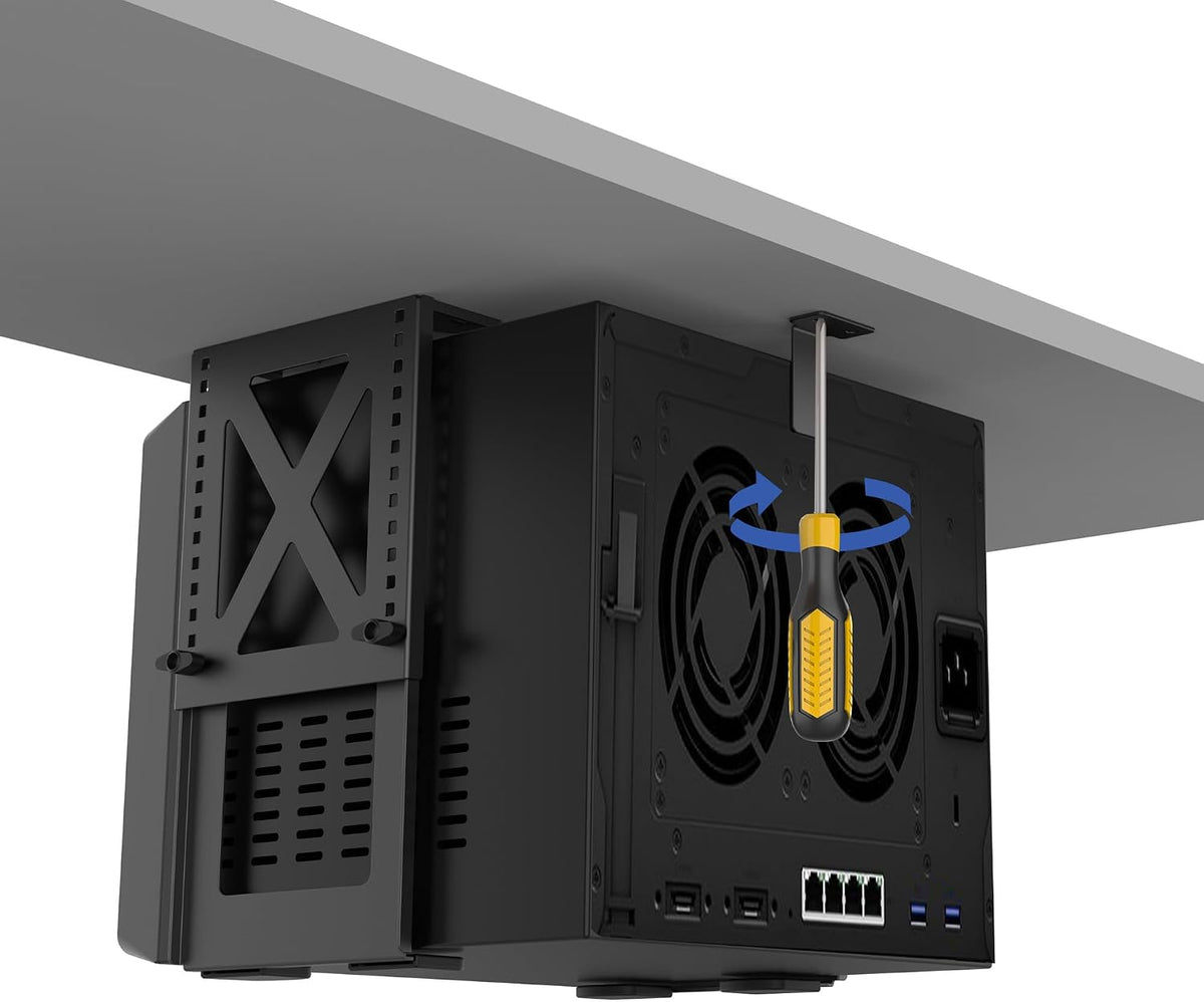 Under Desk PC Mount, Adjustable 5.6-11.2in, 33lb Steel, Ventilated