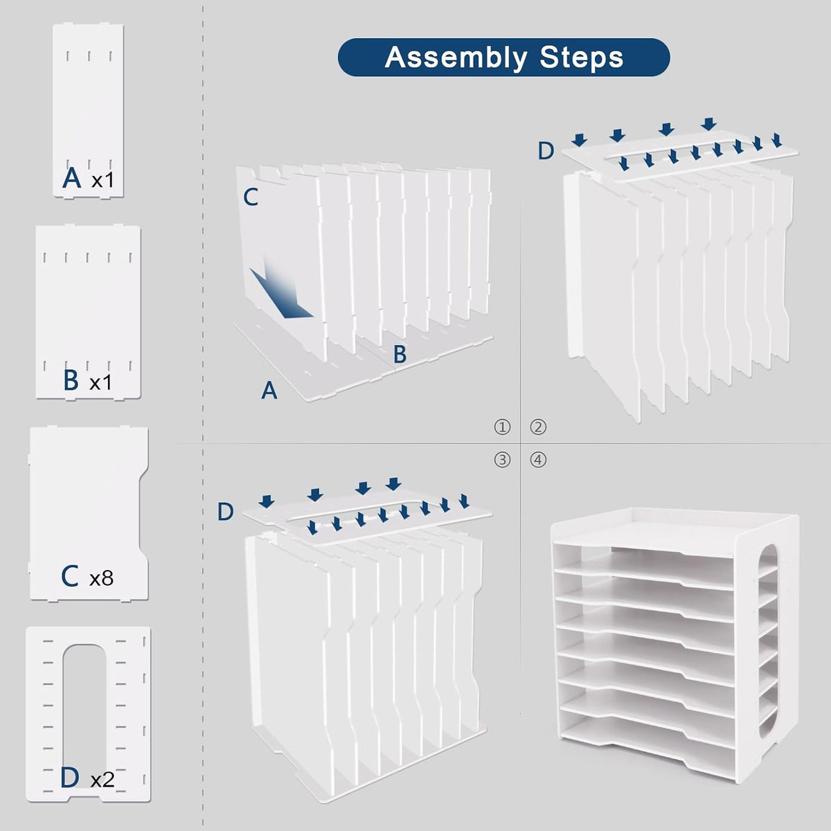 SONGWAY Large File Organizer for Desk - 8 Tier Legal Size Paper Storage Holder, File Sorter, Letter Mail Tray, Desktop Paper Storage Organizer for Home Office School