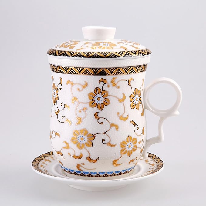 Porcelain Tea Cup with Infuser Lid and Saucer Sets