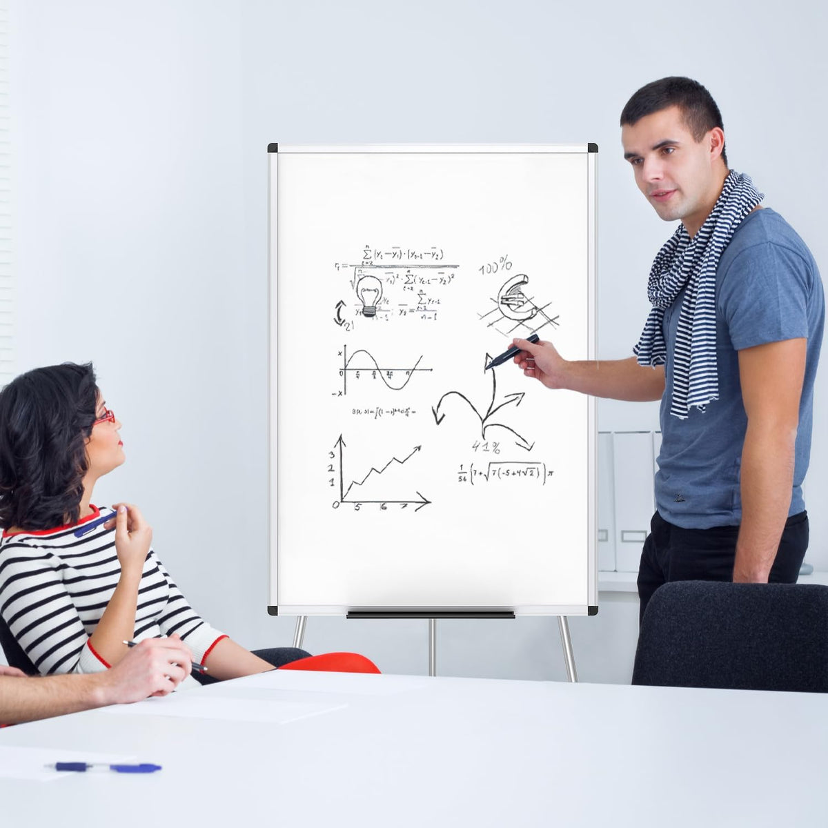 VIZ-PRO Magnetic Easel Whiteboard, 36 x 24 Inches, Height Adjustable Stand