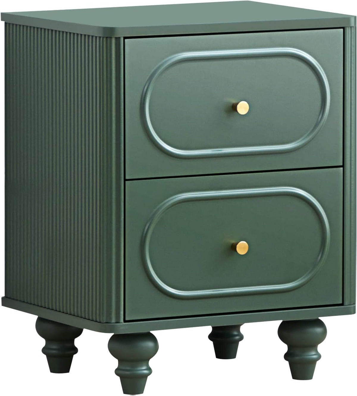 ORRD 2 Drawer Fluted Mini Small Dresser for Bedroom Set of 2, Mid Century Modern Nightstand Bedside End Table, Wood Storage Dresser Organizer for Bedroom, Green