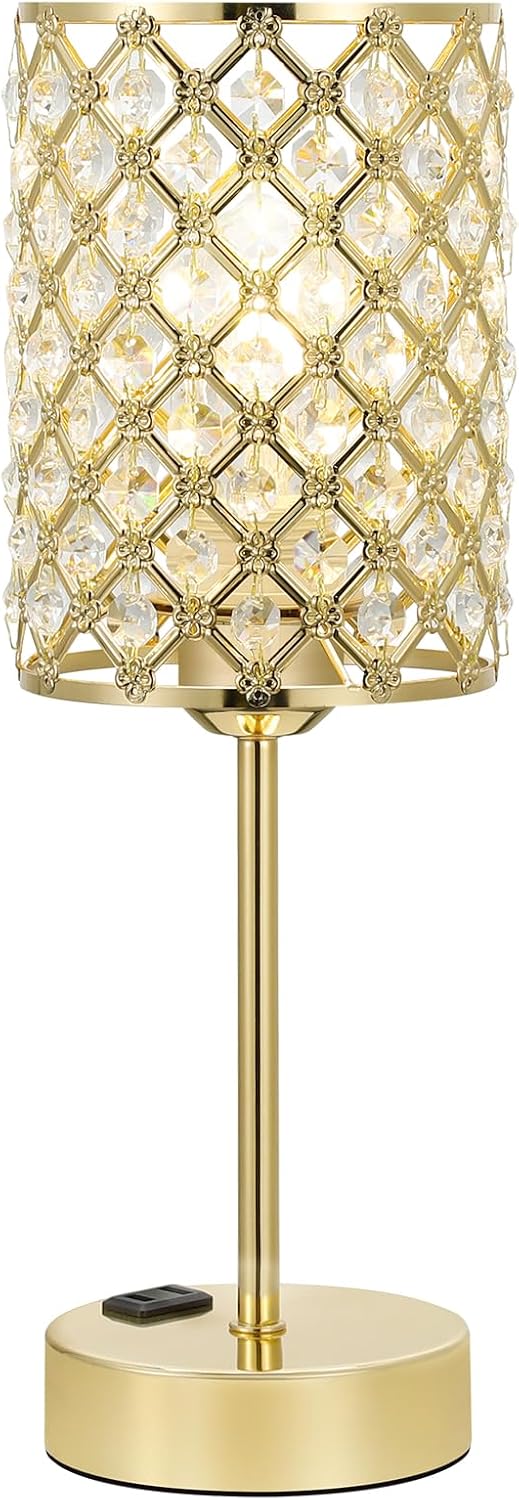 Hong-in Gold Lamps for Night Stands, Crystal Table Lamp with Touch Control