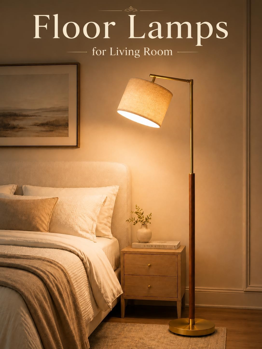 Real Wood Floor Lamps for Living Room, Mid Century Modern Arc Floor Lamp
