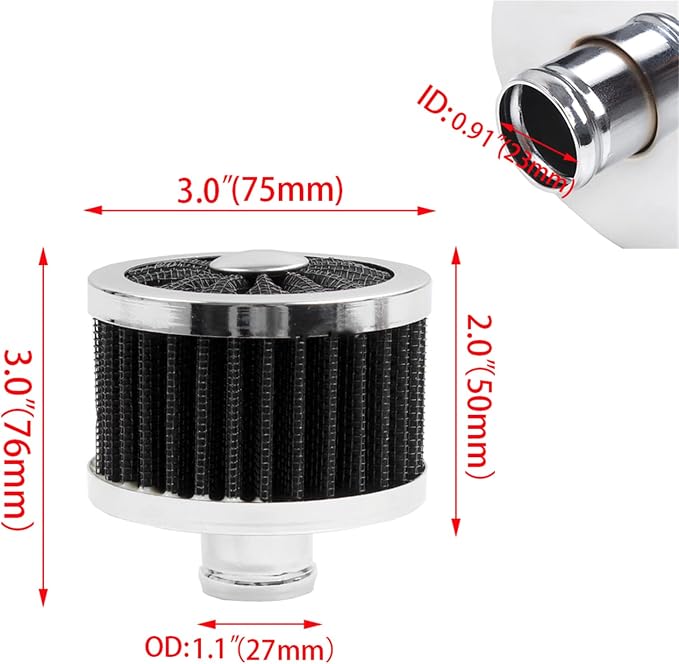 MUGE RACING 23mm Car Air Filter Universal Cold Air Intake Filter High Flow Vent