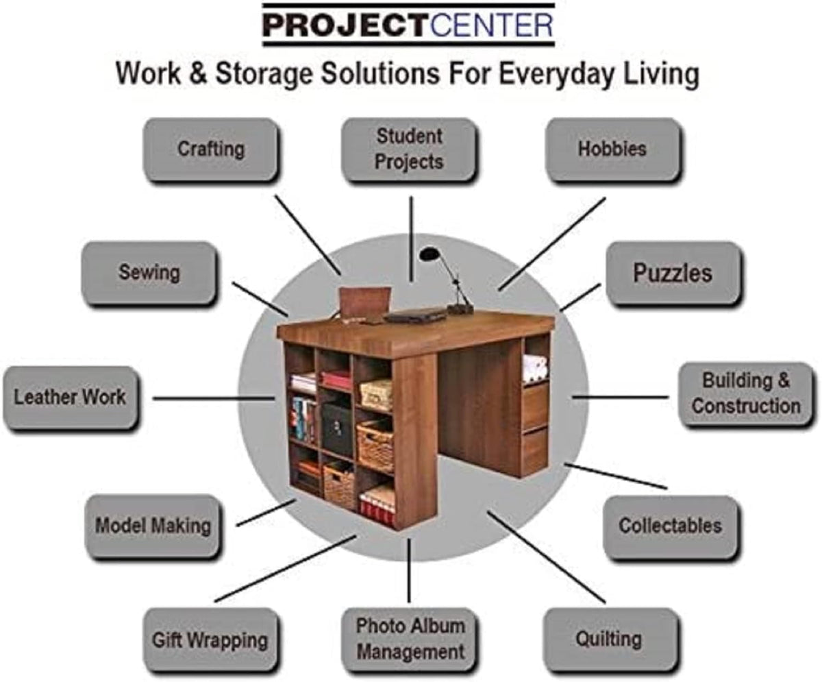 Project Center Desk with Bookcase and 3 Bin Cabinet-Walnut