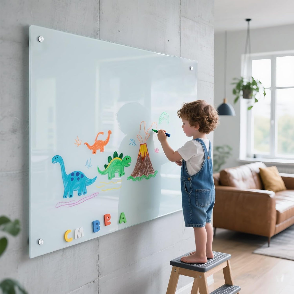 Glass Magnetic White Board, 36"x24" Dry Erase Board for Wall, Bulletin Whiteboard for School Classroom Office Homeschool