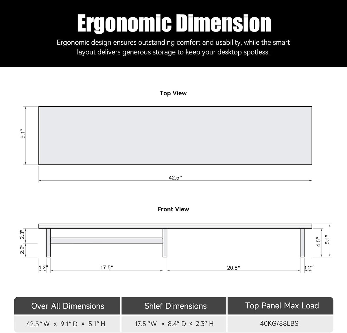 FENSULN Dual‑Tier Monitor Stand for Minimalist Wooden and Metal Riser Shelf Desktop Stands Organizer with Underneath Storage for Dual Monitors, Laptops, Home Office Aesthetic White