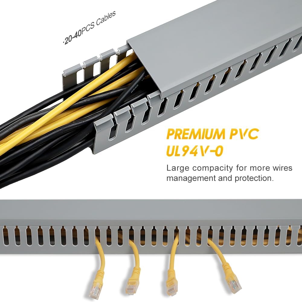 Cable Raceway 95" Open Slot Cable Management Kit Large Capacity Upgraded Snap Structure,Wire Cover Cord Hider for Under Desk&Industrial Network/PC/TVs- 23.6" X 1.97" X 1.97" X 4PCS LWH Grey Color