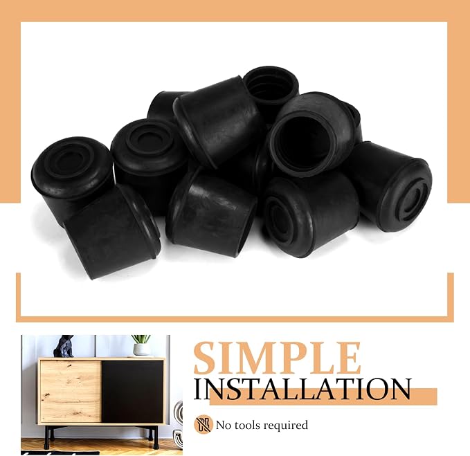 1-1/2” Round Rubber Chair Leg Tips Caps, Chair Leg Floor Protectors, Non-Slip