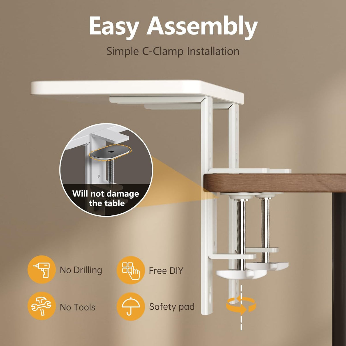 3 in 1 Clamp-on Desk Extender Shelf, 15.7×7.5 Inch, White