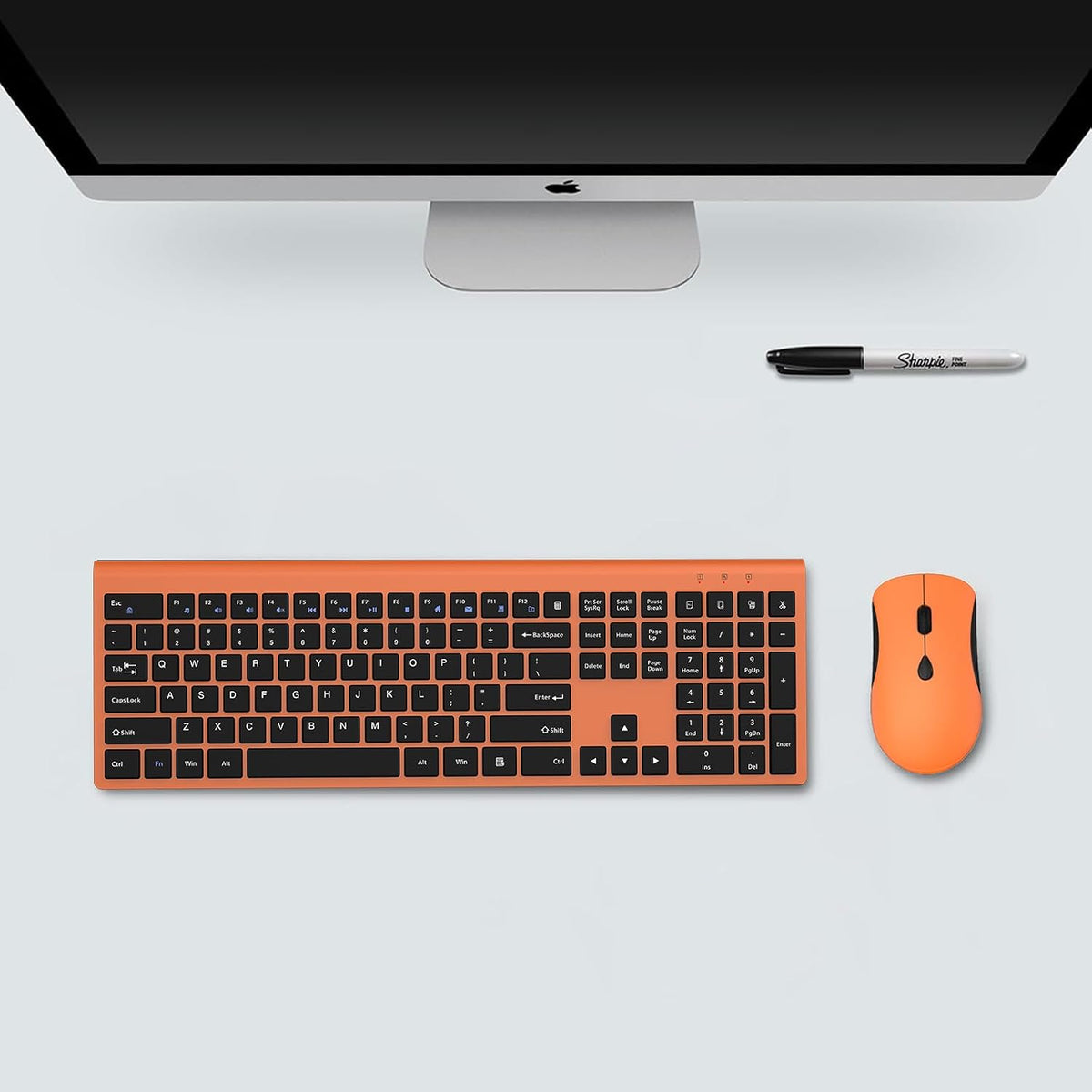 Slim Silent Full Size Wireless Keyboard Mouse Combo Orange