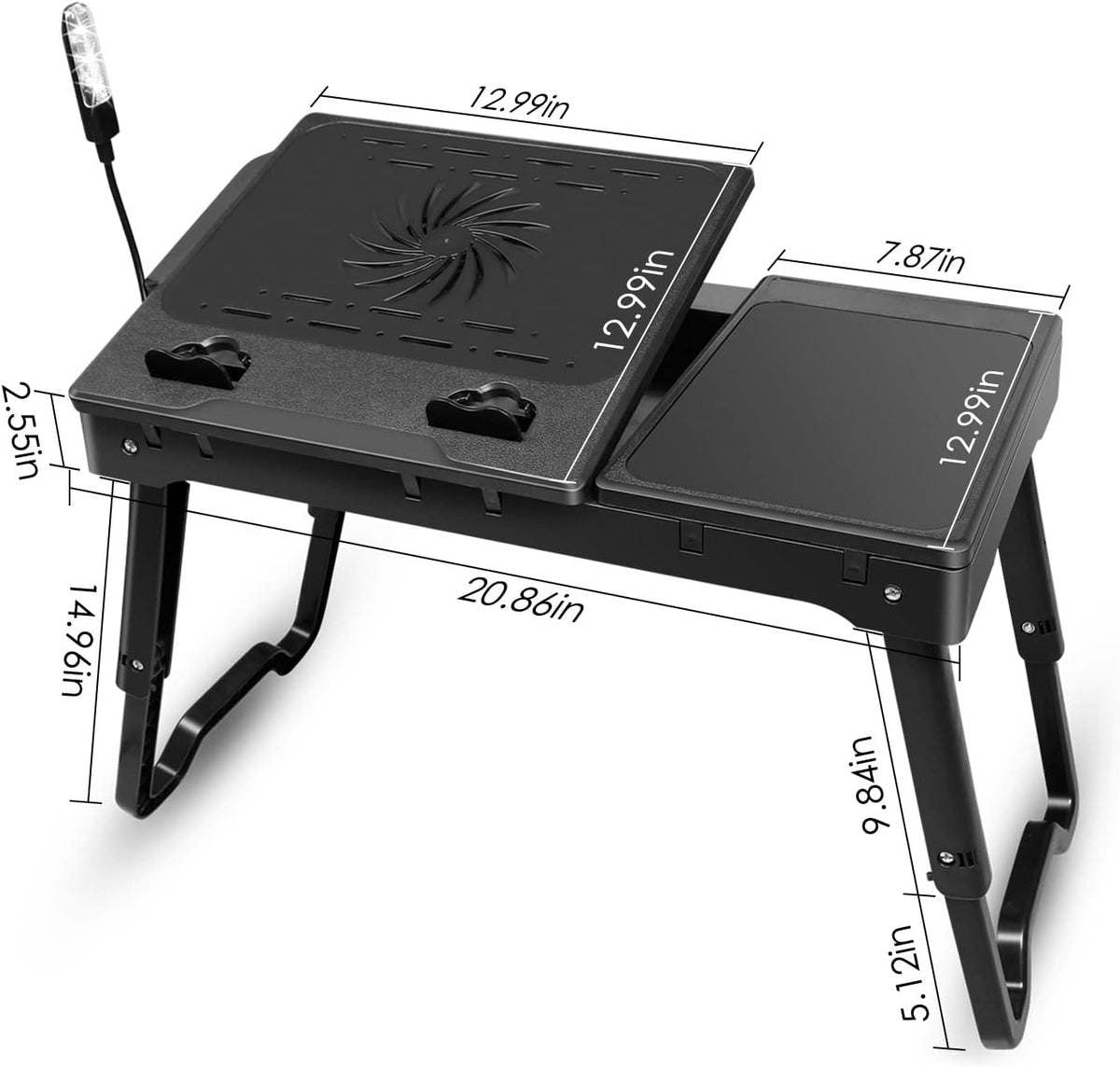 Laptop Table Stand for Bed, Adjustable Laptop Desk for Bed, Portable Desktop Lap Desk with Cooling Fan and 4 USB Port, Foldable Computer Lap Desk for Bed Sofa Couch Floor(Black)
