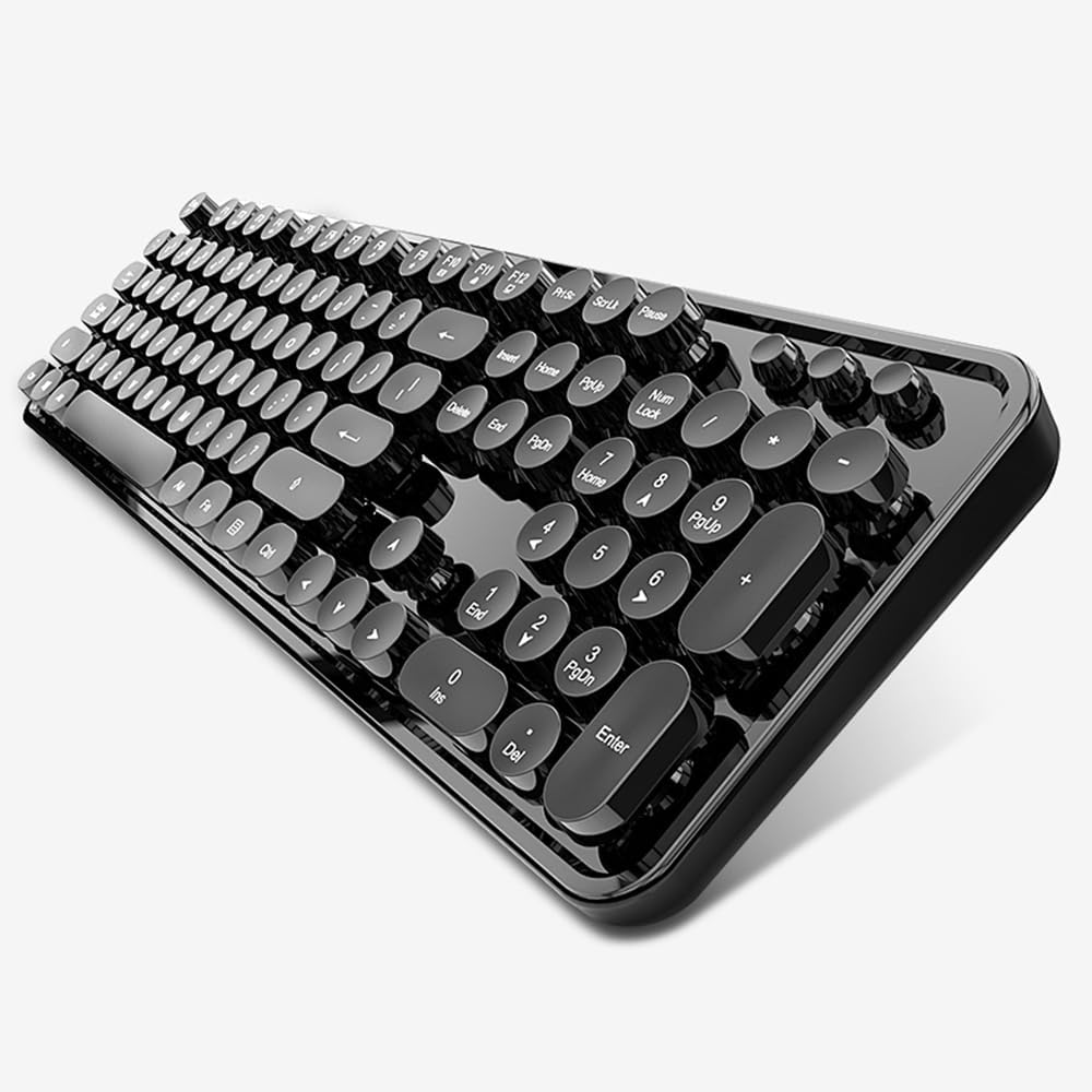 Wireless Keyboard and Mouse Combo, Retro Style Keyboard with Round Keycaps, 2.4GHz Dropout-Free Connection Mouse with 3 Adjustable DPI for Windows Notebook PC (Black)