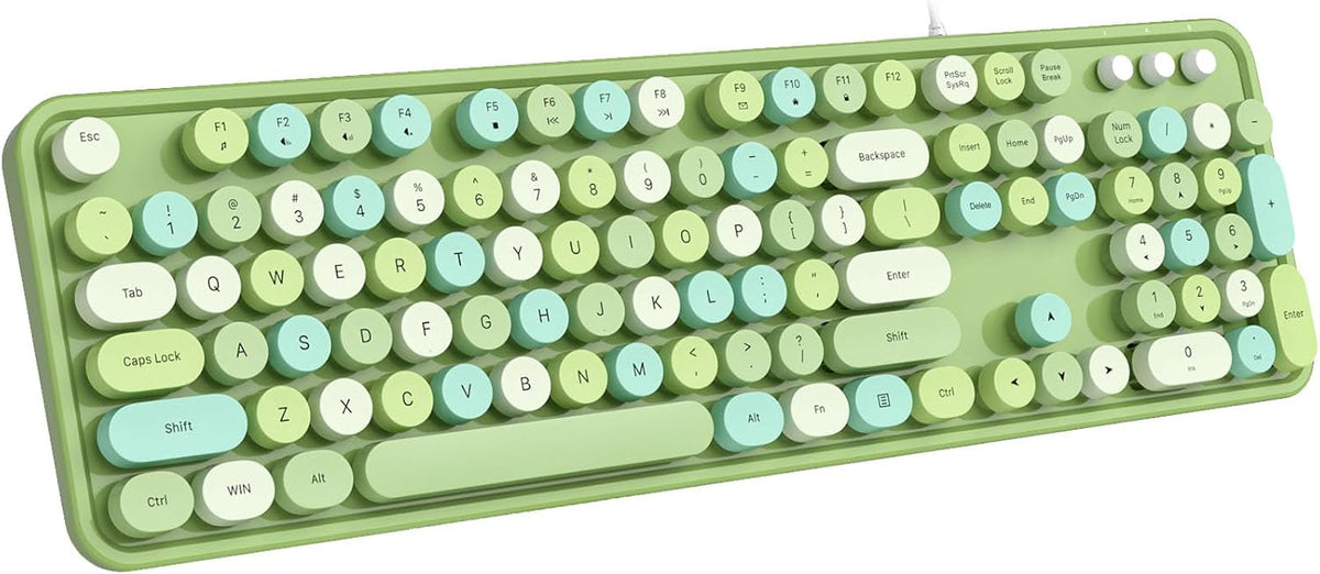 MOFII Computer Keyboard Wired,Round Key Retro Typewriter Keyboard Full Size