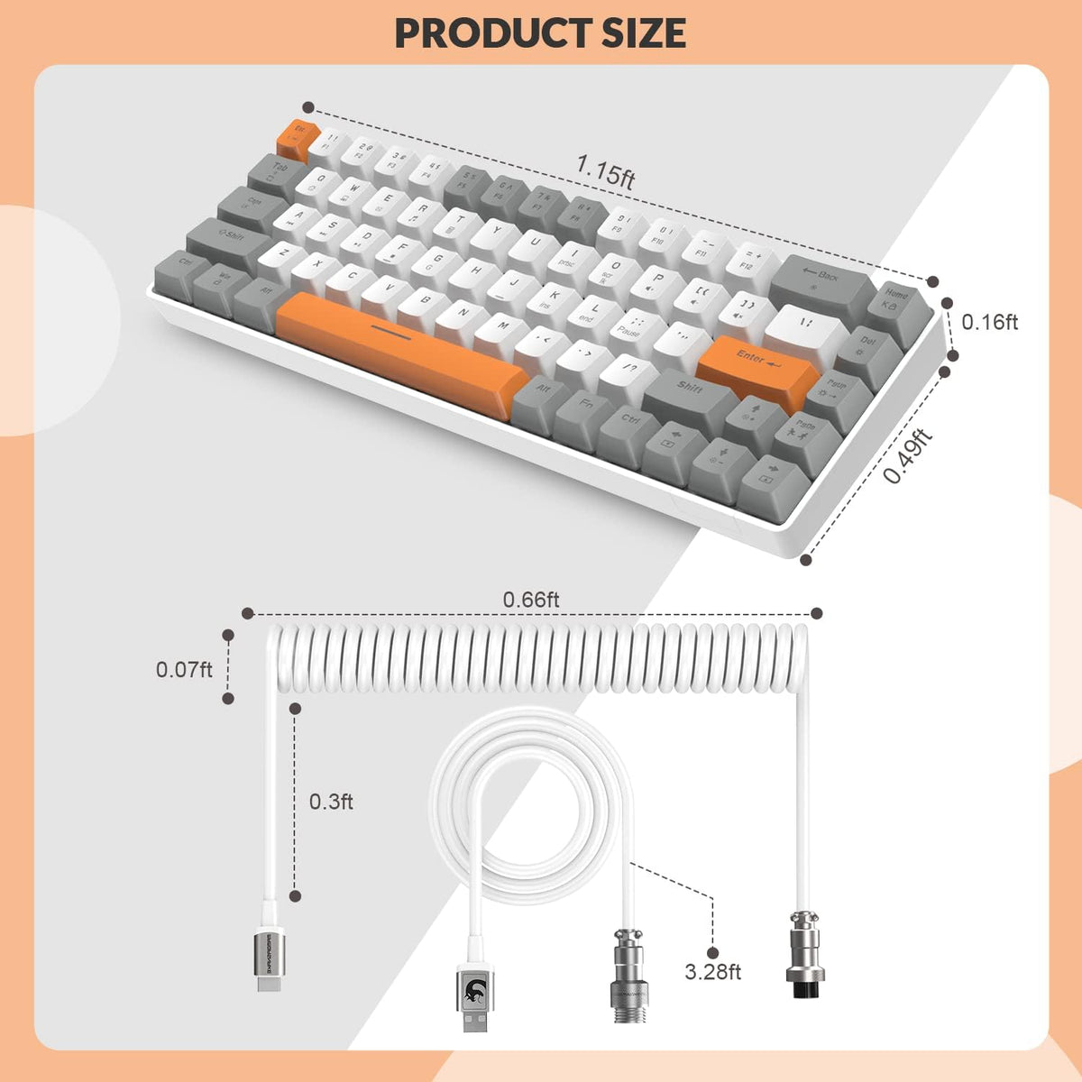 ZIYOU LANG RK-T8 Wired 65% Mechanical RGB Gaming Keyboard-Gray/White/Orange