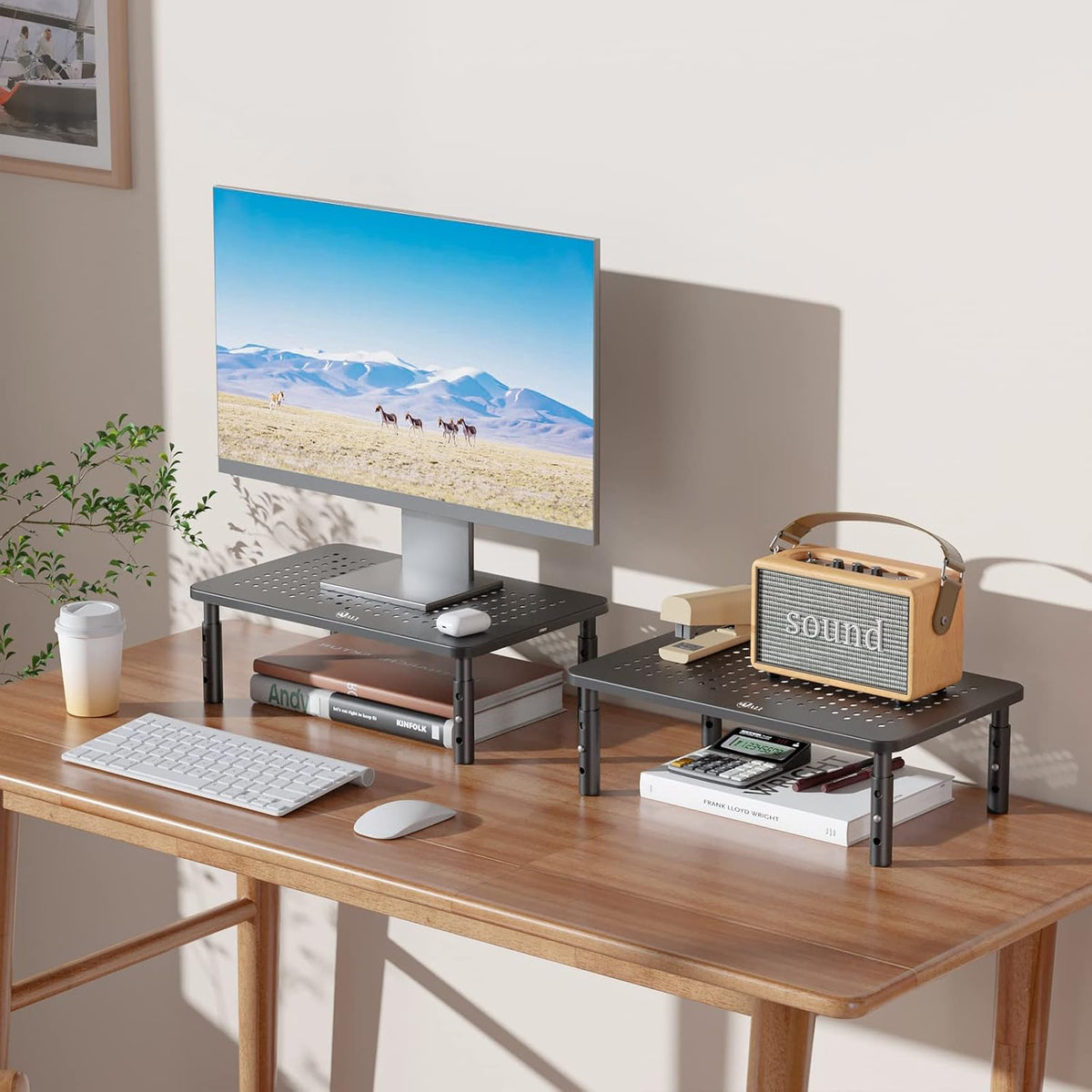WALI Dual Monitor Stand for Desk, Adjustable Laptop Riser, up to 44 lbs